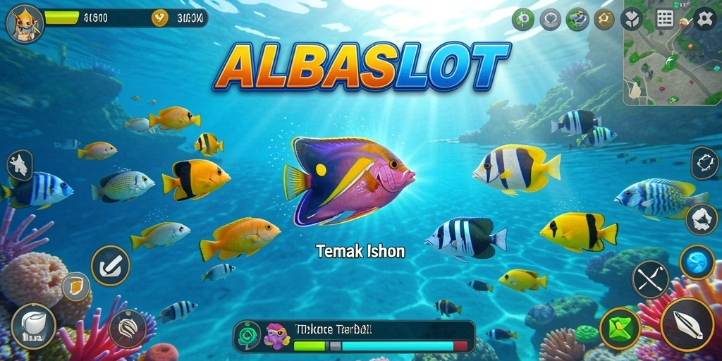 Tampilan gameplay seru di ALBASLOT saat menangkap ikan.