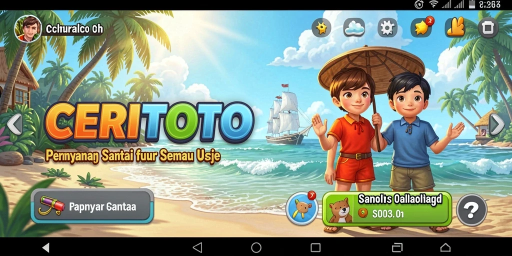 Tampilan gameplay CERITOTO dengan karakter yang berinteraksi.