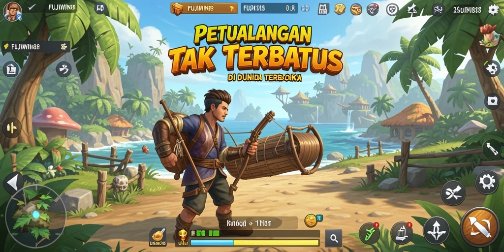 Screenshot menunjukkan pemain menjelajahi dunia terbuka yang spektakuler.