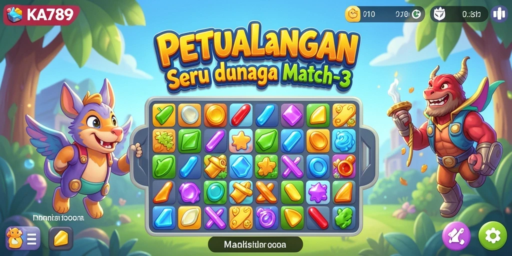 Screenshot gameplay KA789 dengan kombinasi permata warna-warni.