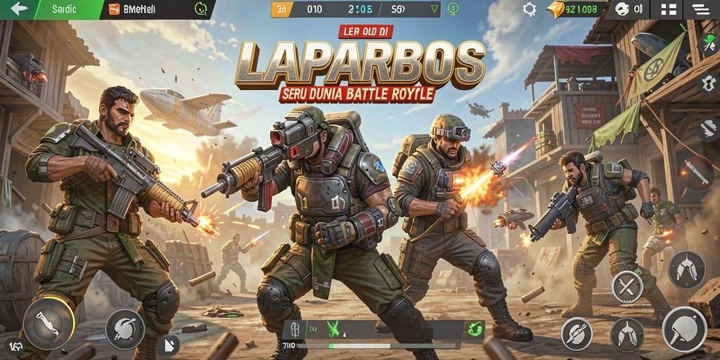 Tangkapan layar gameplay LAPARBOS dalam aksi pertempuran Battle Royale.