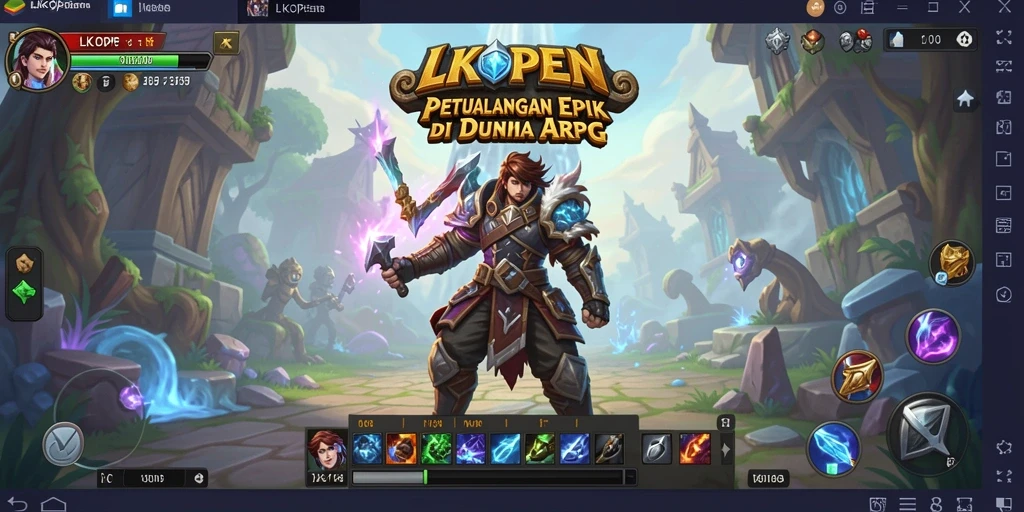 Tangkapan layar utama LKOPEN menampilkan pertarungan epik karakter ARPG.