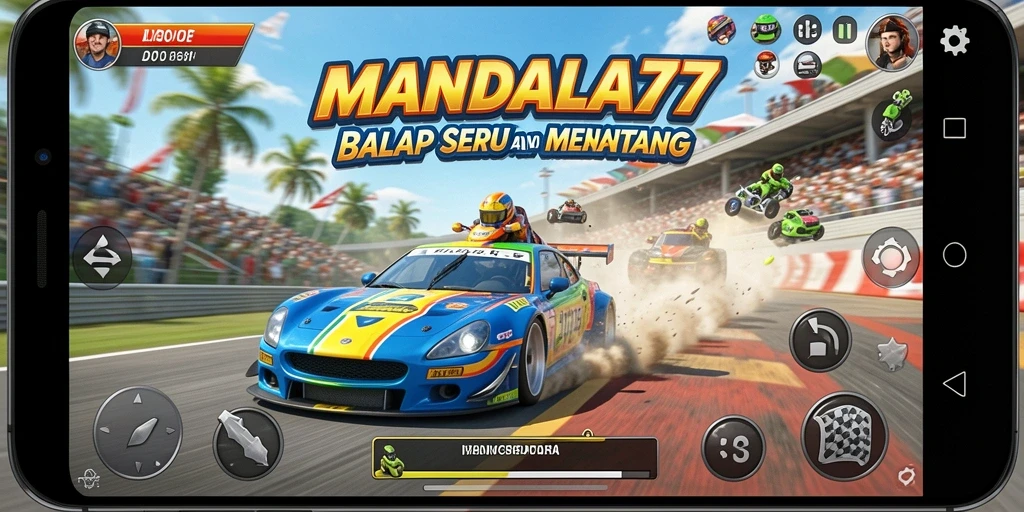 Screenshot gameplay MANDALA77 menunjukkan aksi balap yang mendebarkan.