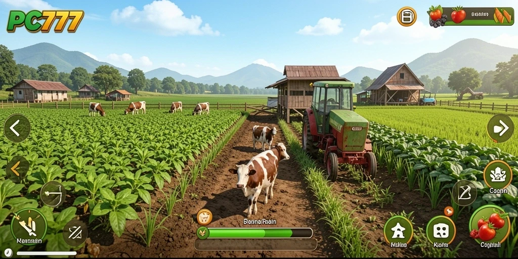 Tampilan gameplay PC777 yang menarik dan penuh warna pada lahan pertanian.