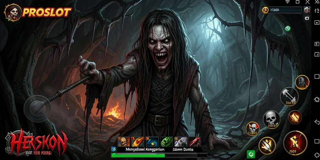 Tangkapan layar menunjukkan pengalaman menakutkan dalam gameplay PROSLOT.