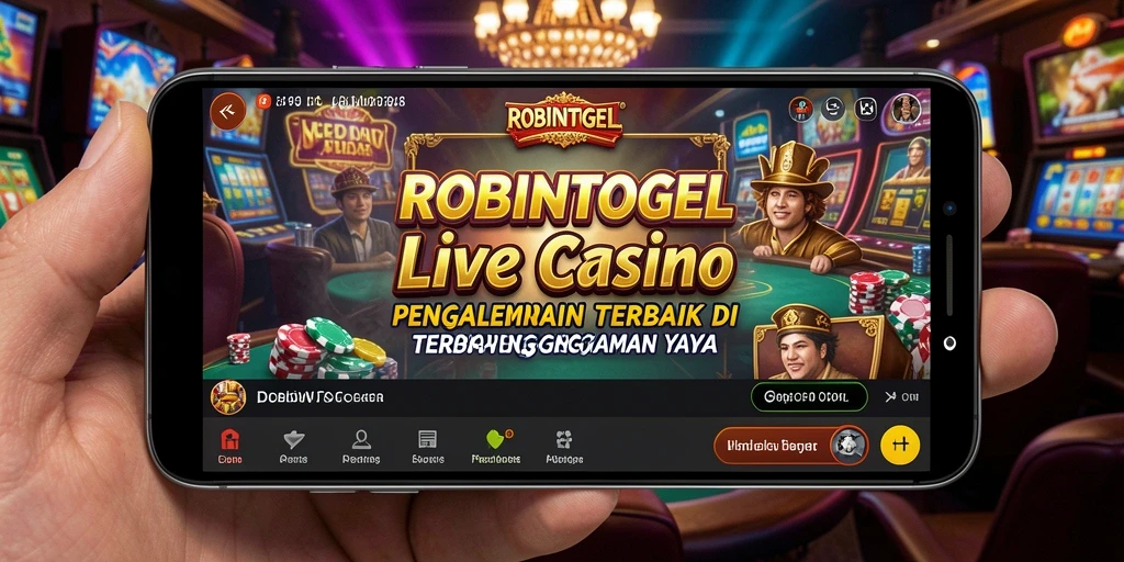 Tampilan gameplay menarik dari ROBINTOGEL menunjukkan dealer langsung dan suasana kasino.