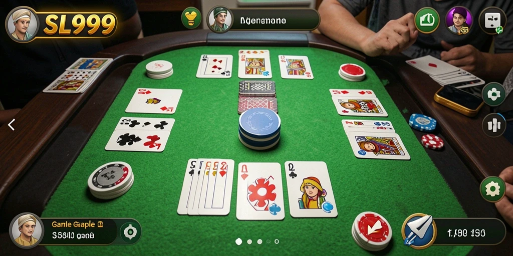 Screenshot SL999 menampilkan gameplay Gaple yang seru dan interaktif.