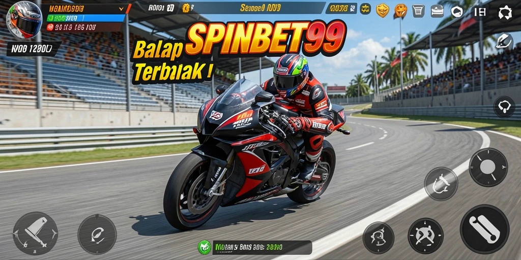 Tampilan gameplay mendebarkan di SPINBET99 saat balapan motor.