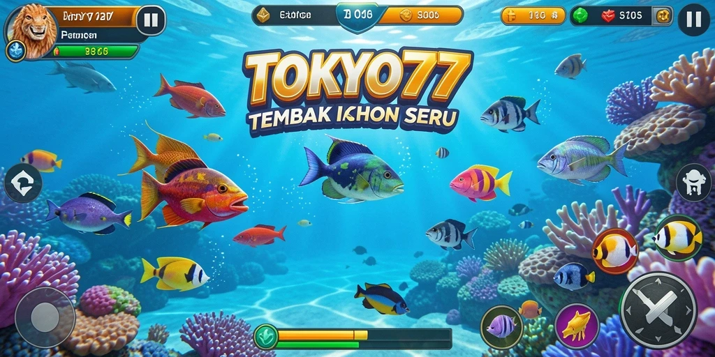 Screenshot gameplay TOKYO77 menampilkan aksi menembak ikan yang seru.